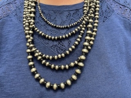 26" long, 5 Strands Sterling Silver Navajo Pearls Necklace
